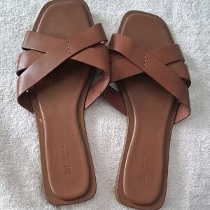 H&M Brown Cross-Strap Sandals LEATHER